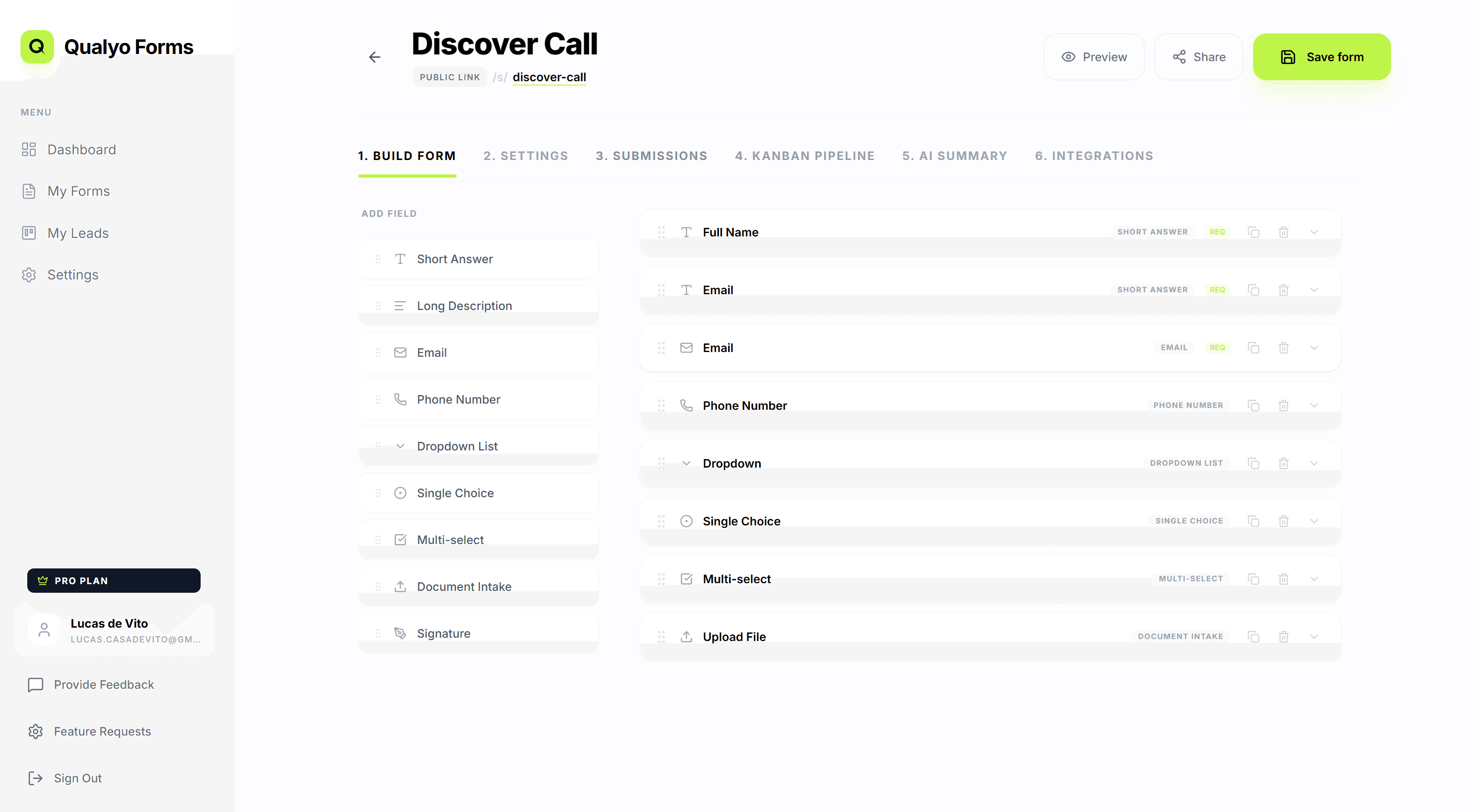 Qualyo Forms form builder interface preview